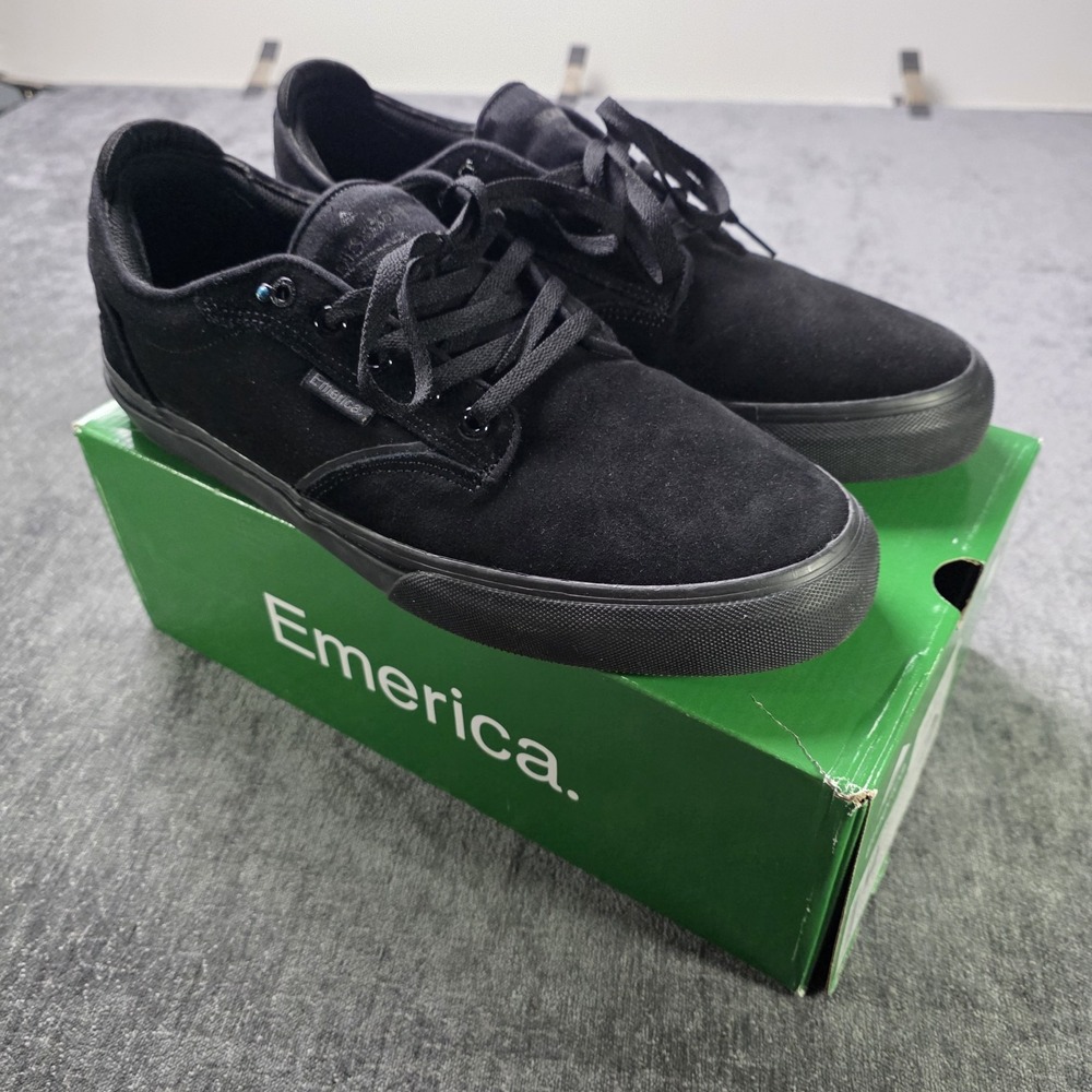 Emerica Dickson Mens 12 Skate Shoe Black Black Suede G6 Insoles Box EUC Sneakers